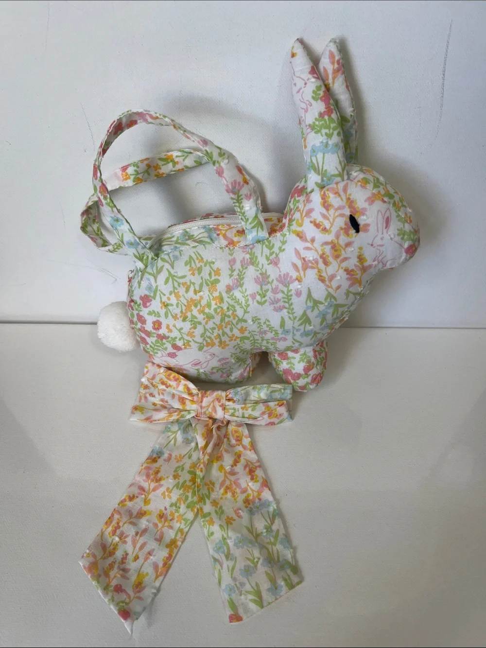 Floral Fabric Bunny Plush Purse with Matching Fabric Hair Bow Barrette